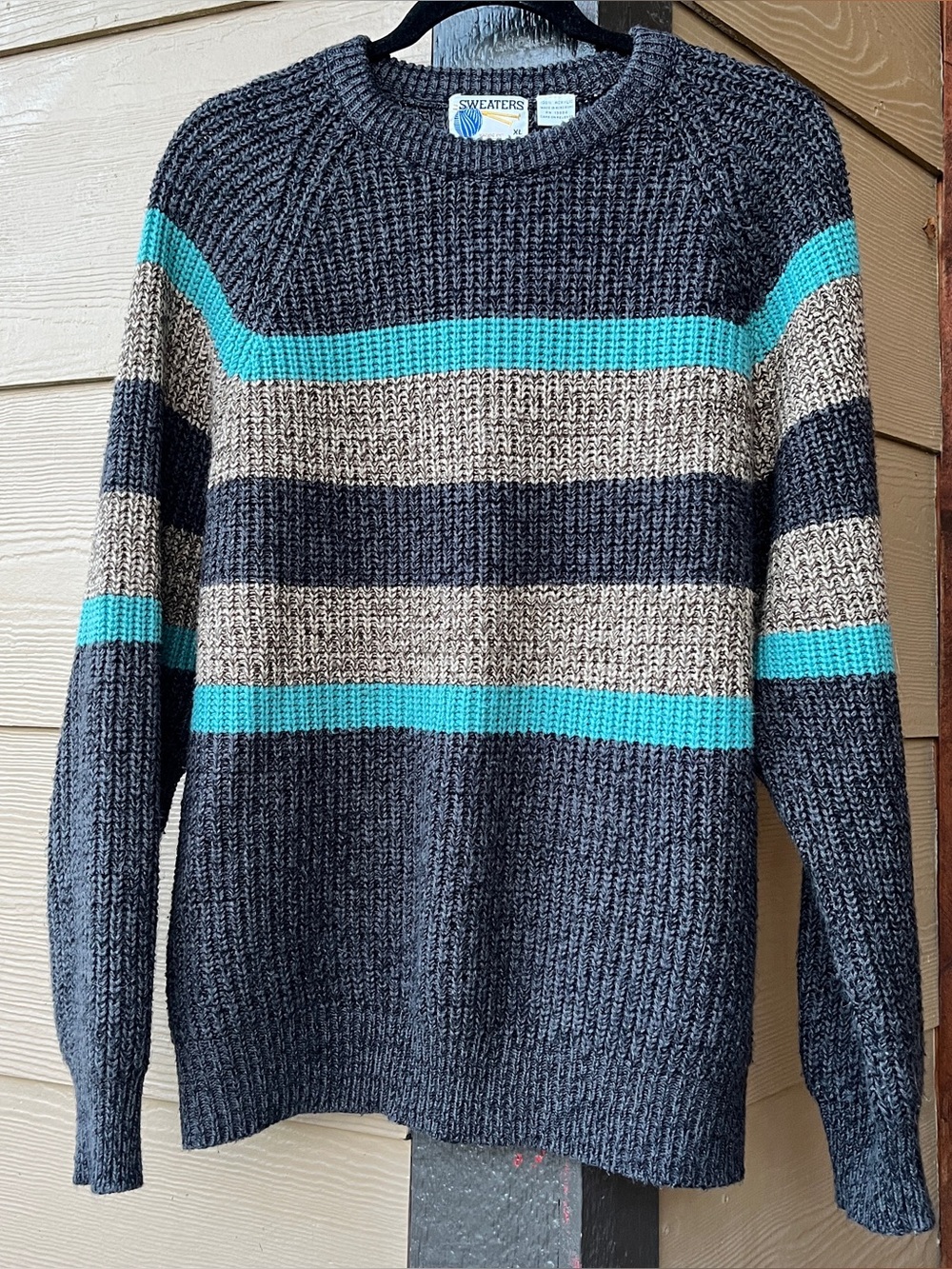 Vintage Sweaters Brand Striped Knit Sweater Aqua Blue Gray Women’s XL